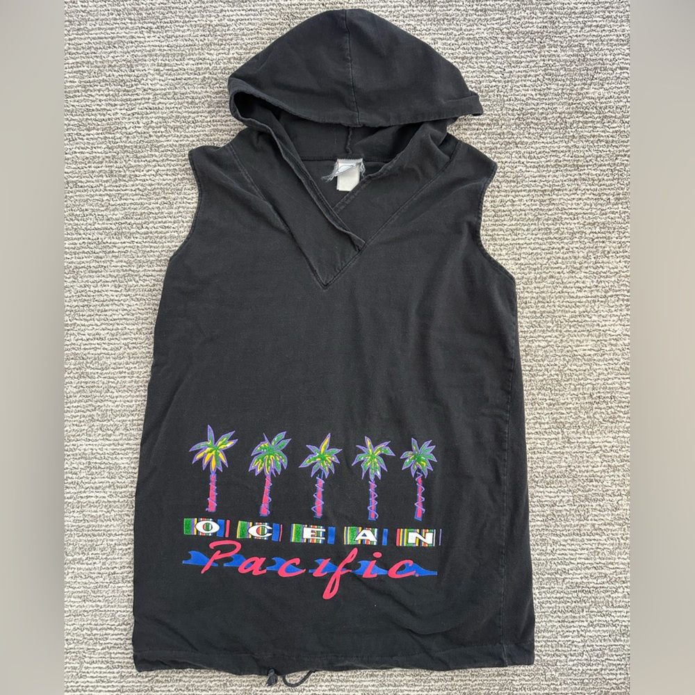 Vintage OP Ocean Pacific Beach Pool Swimsuit Hooded Cover Up | Black | small